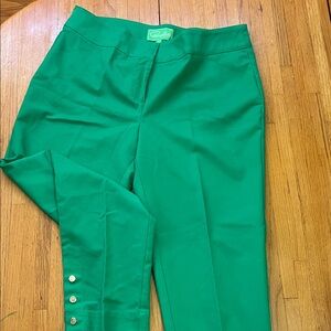 Bright Green Ponte Ankle Pants with Button Cuff